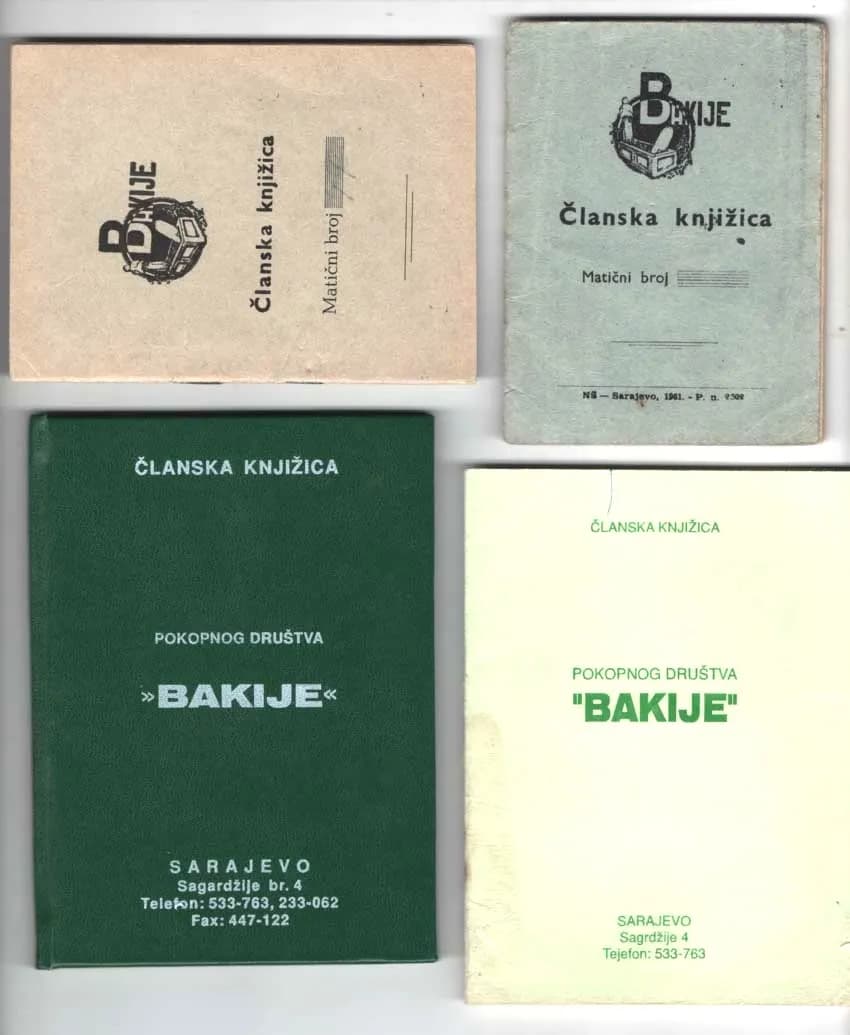 Članske knjižice Pokopnog društva Bakije iz različitih godina