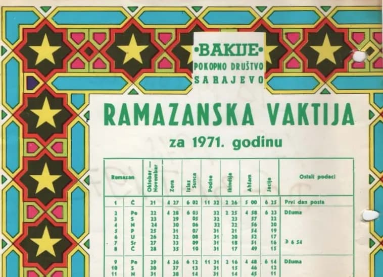 Ramazanska vaktija Pokopnog društva Bakije za 1971. godinu