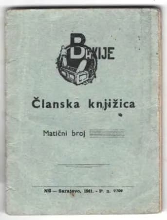 Korica stare članske knjižice Bakija