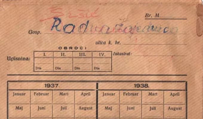 Članski karton s rubrikama za obroke upisnine za 1937. i 1938. godinu