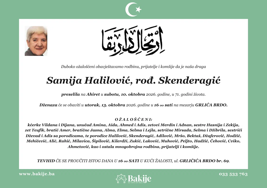 Smrtovnica — Samija Halilović, rođ. Skenderagić