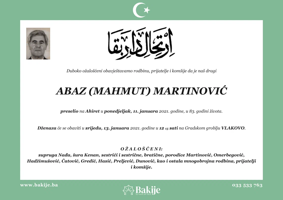 Smrtovnica — Abaz (Mahmut) Martinović