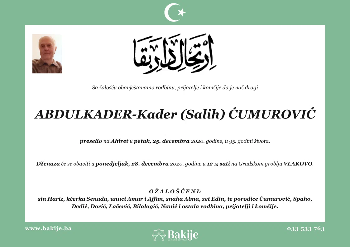 Smrtovnica — Abdulkader-Kader (Salih) Ćumurović