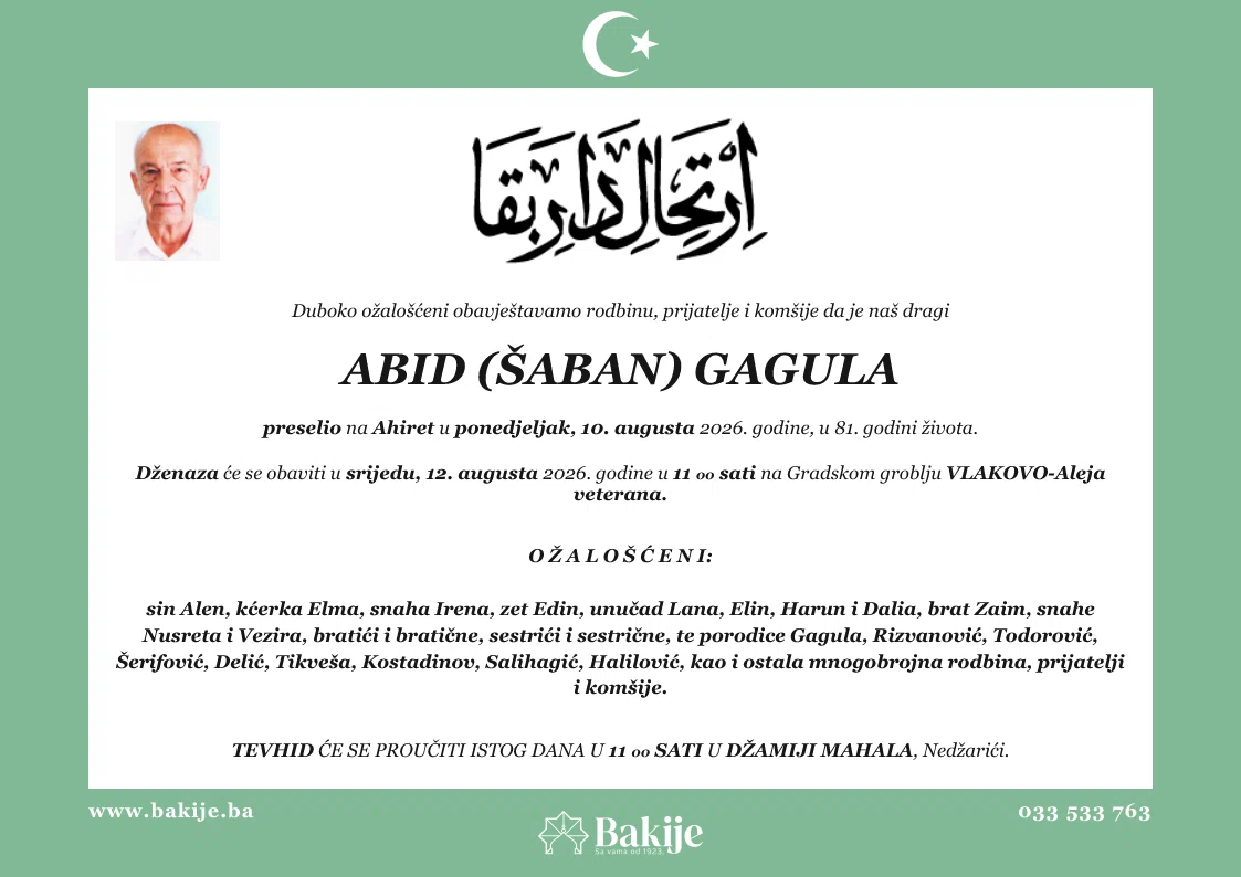 Smrtovnica — Abid (Šaban) Gagula
