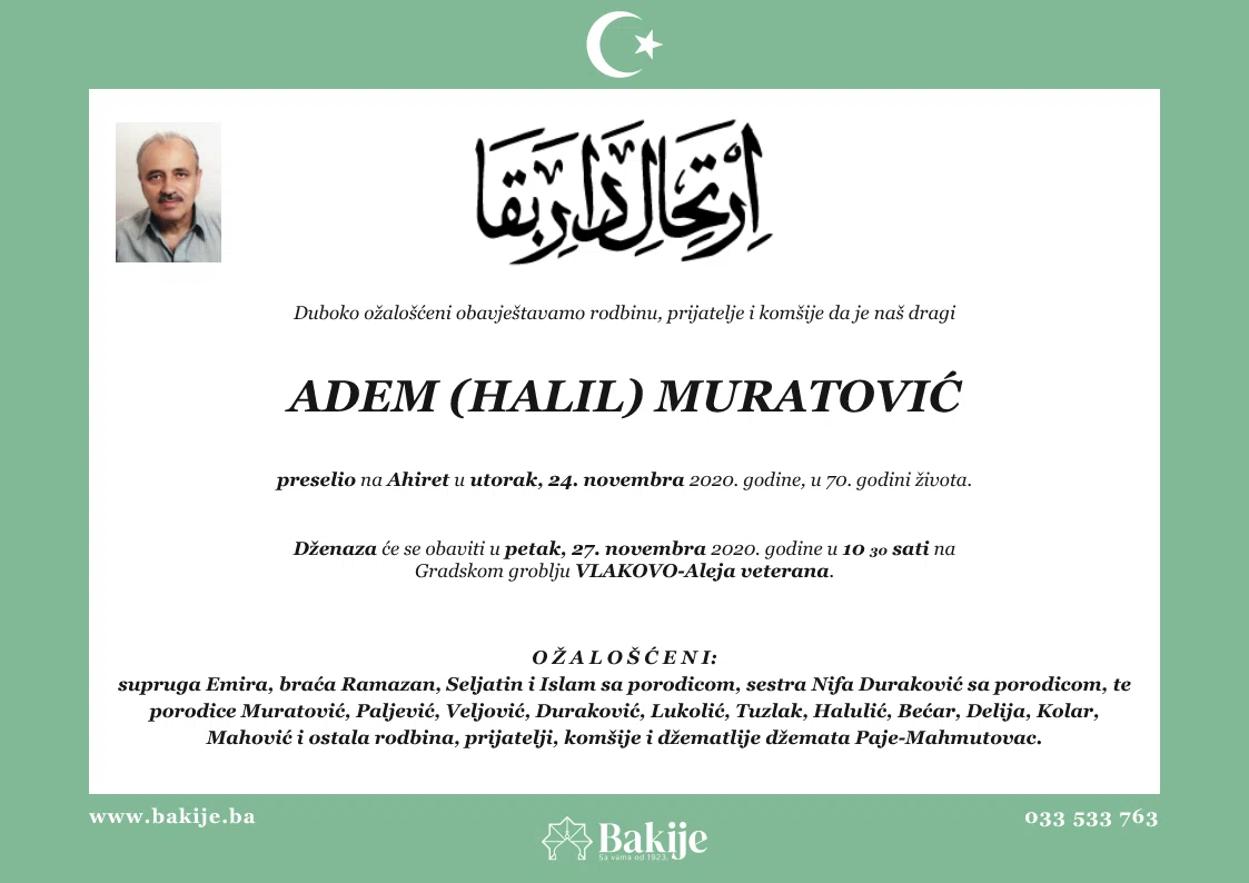 Smrtovnica — Adem (Halil) Muratović