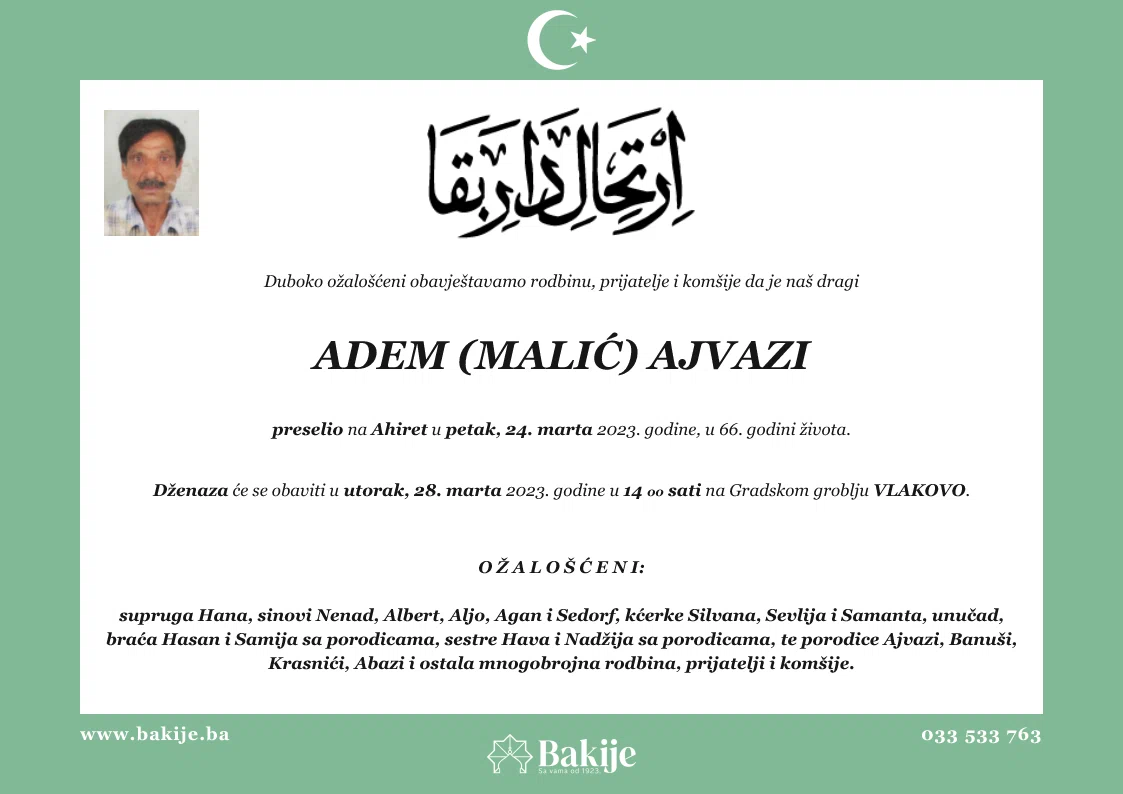 Smrtovnica — Adem (Malić) Ajvazi