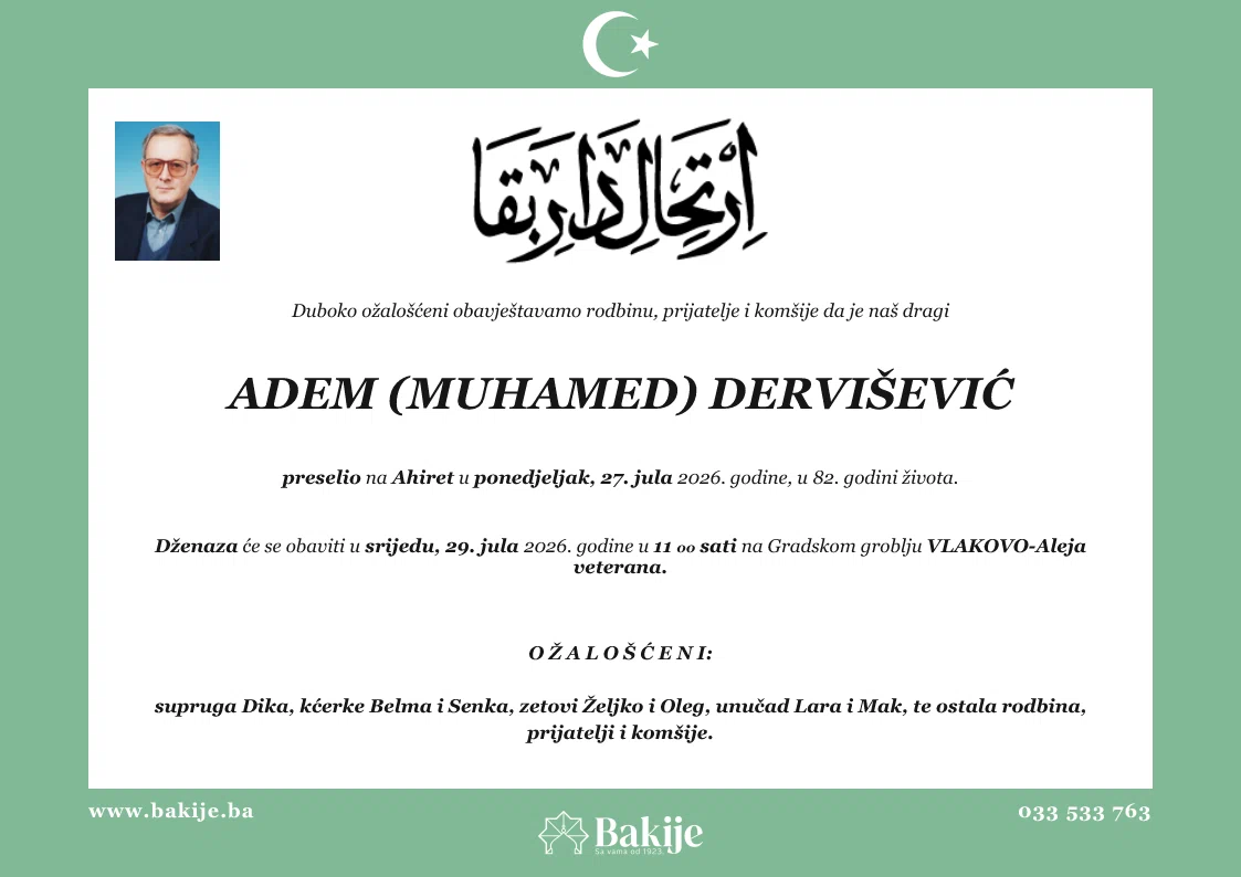 Smrtovnica — Adem (Muhamed) Dervišević