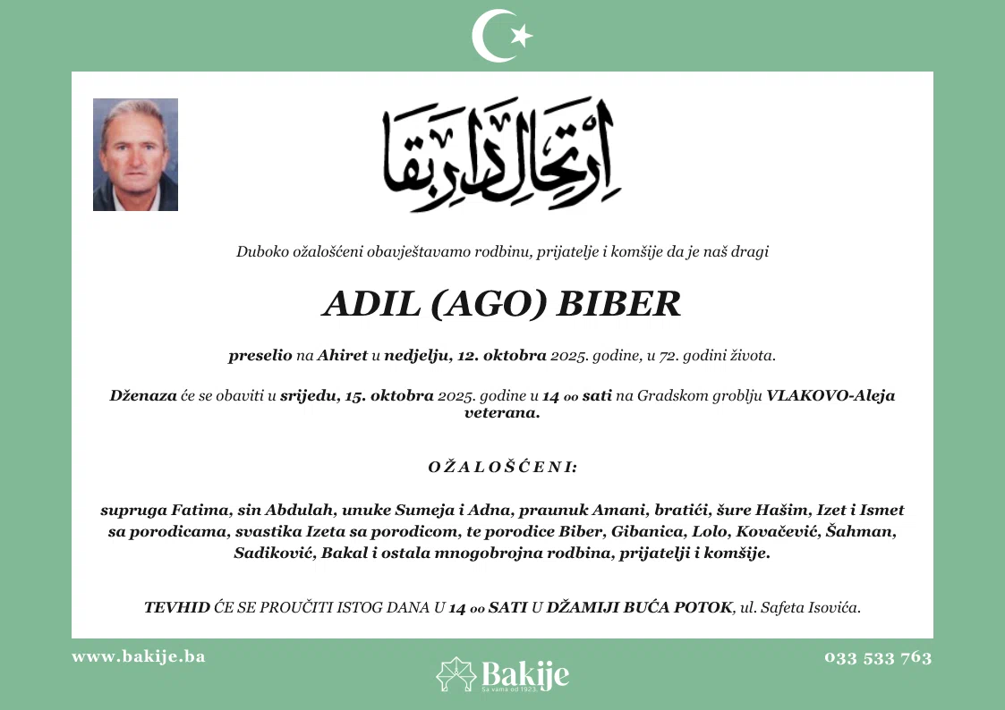 Smrtovnica — Adil (Ago) Biber