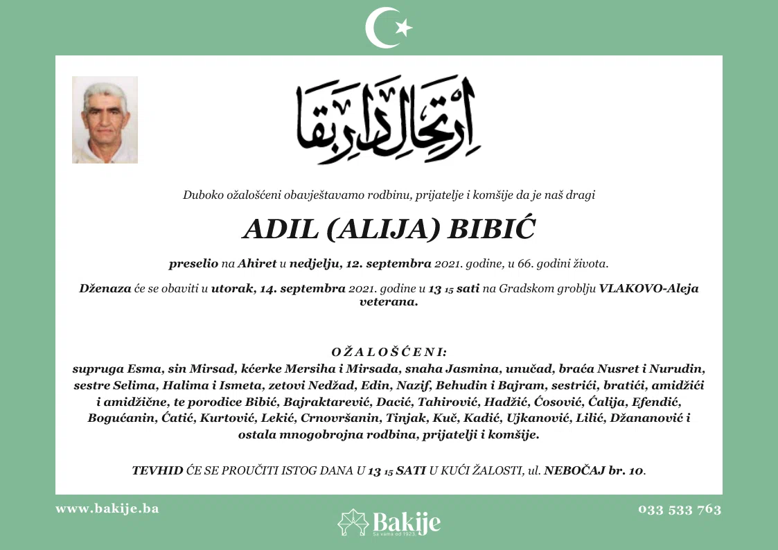 Smrtovnica — Adil (Alija) Bibić