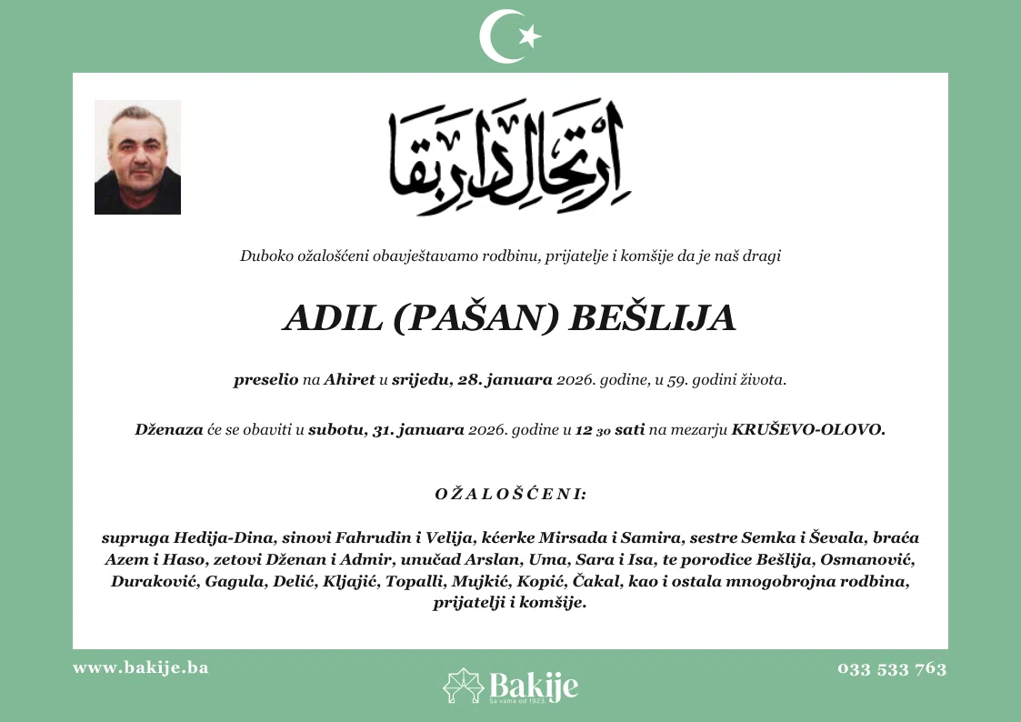 Smrtovnica — Adil (Pašan) Bešlija