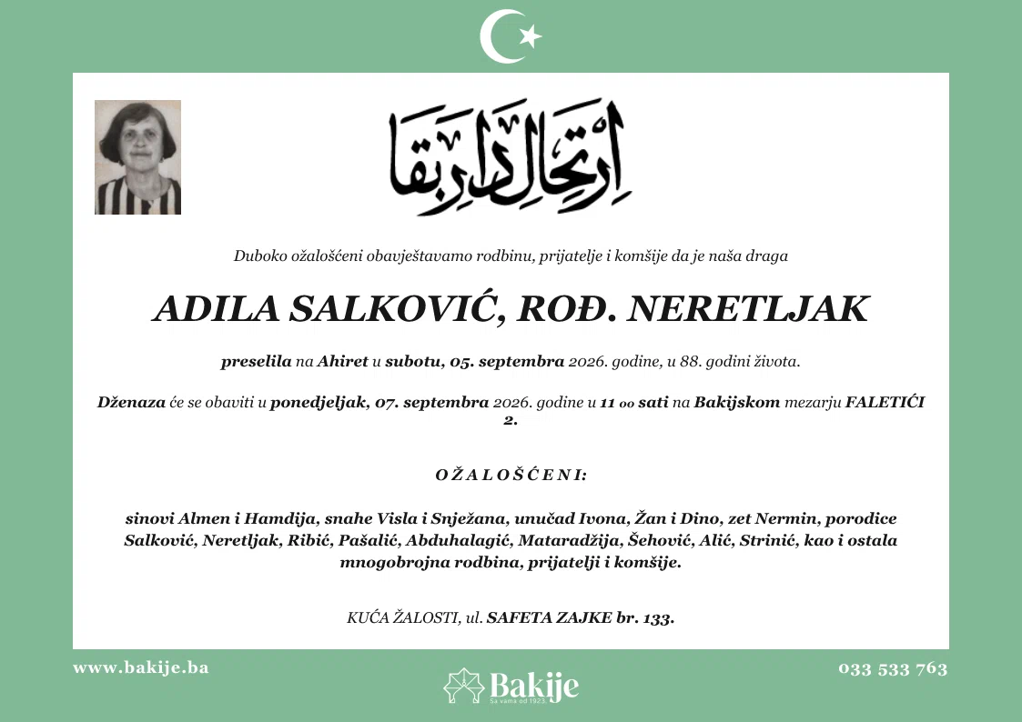 Smrtovnica — Adila Salković, rođ. Neretljak