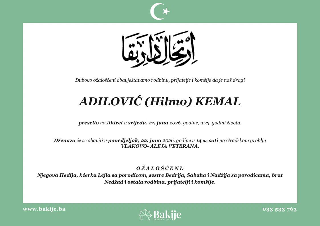 Smrtovnica — Adilović (Hilmo) Kemal