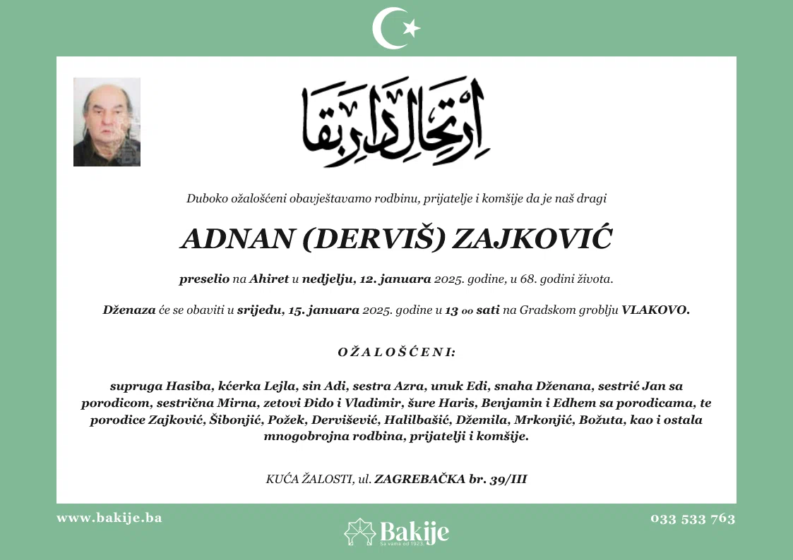 Smrtovnica — Adnan (Derviš) Zajković