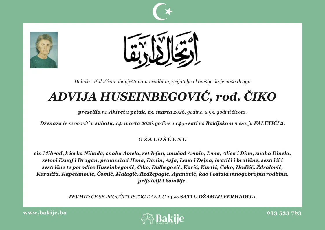Smrtovnica — Advija Huseinbegović, rođ. Čiko