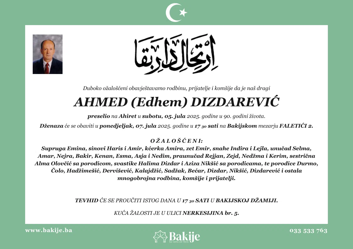 Smrtovnica — Ahmed (Edhem) Dizdarević