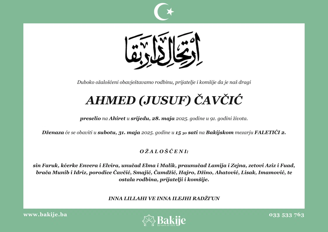 Smrtovnica — Ahmed (Jusuf) Čavčić