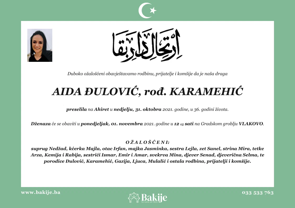 Smrtovnica — Aida Đulović, rođ. Karamehić