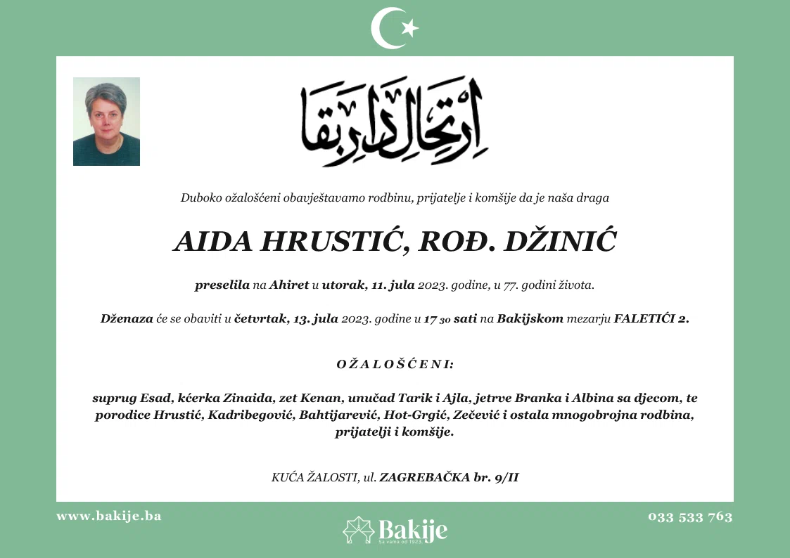 Smrtovnica — Aida Hrustić, rođ. Džinić