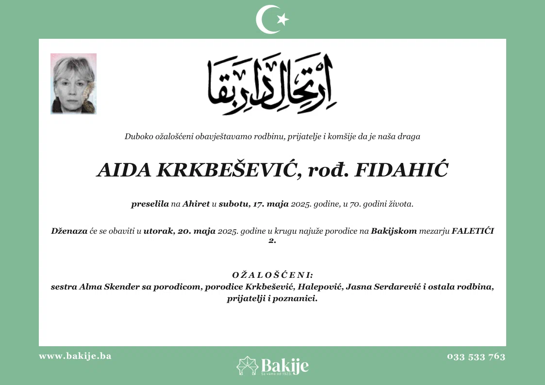 Smrtovnica — Aida Krkbešević, rođ. Fidahić