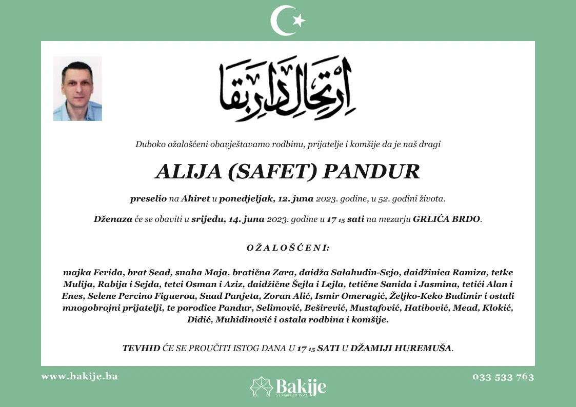 Smrtovnica — Alija (Safet) Pandur
