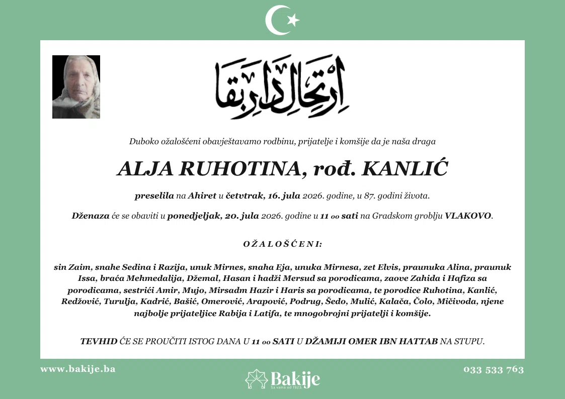 Smrtovnica — Alja Ruhotina, rođ. Kanlić