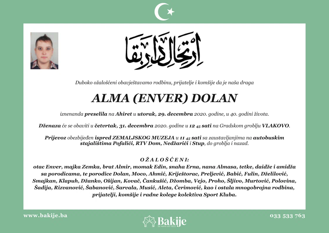 Smrtovnica — Alma (Enver) Dolan