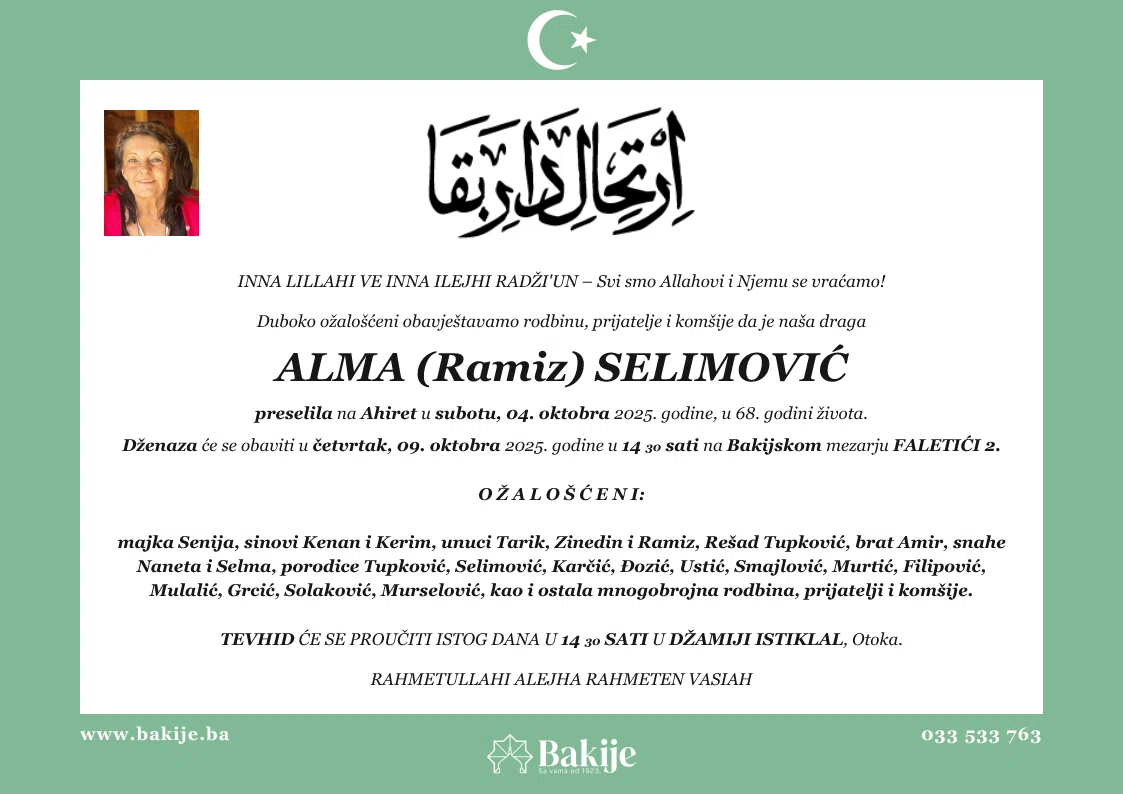 Smrtovnica — Alma (Ramiz) Selimović