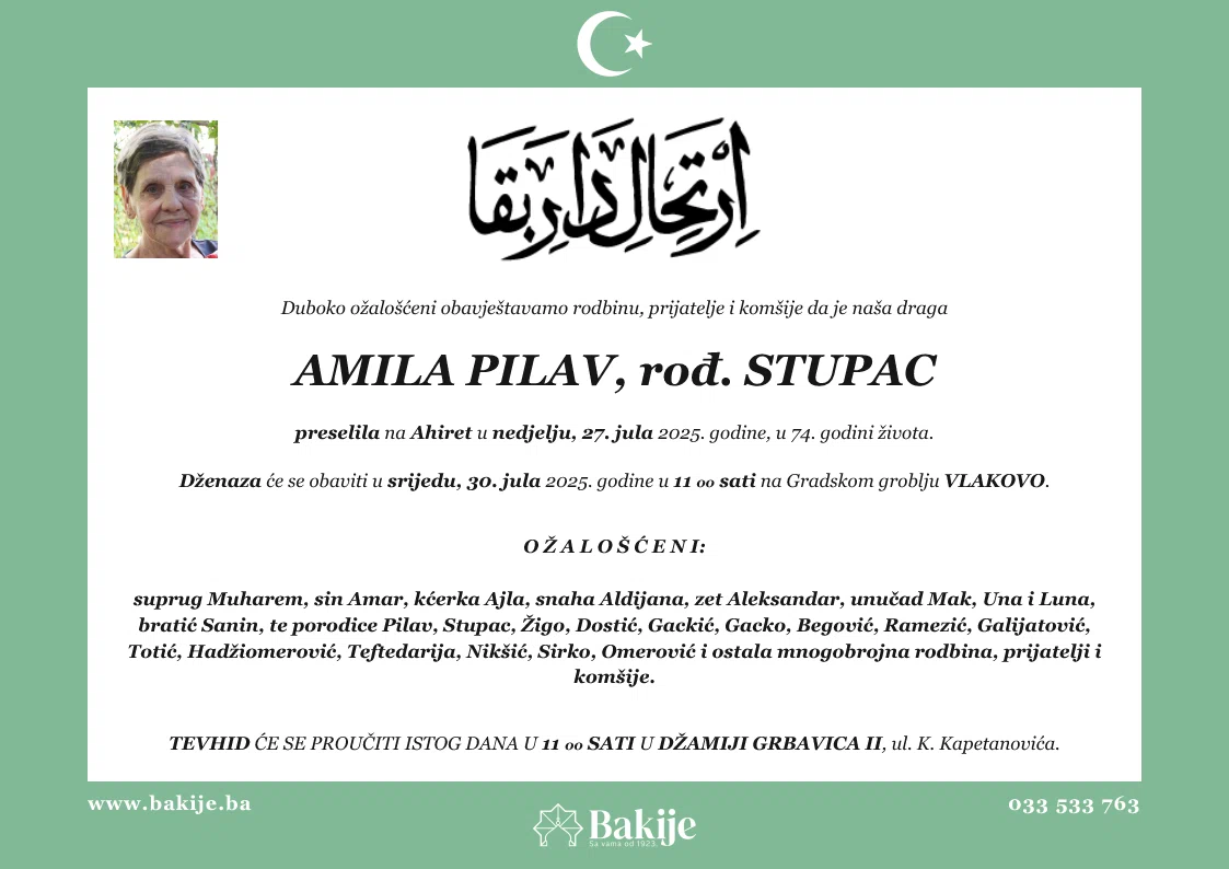 Smrtovnica — Amila Pilav, rođ. Stupac