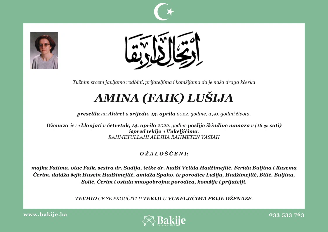 Smrtovnica — Amina (Faik) Lušija
