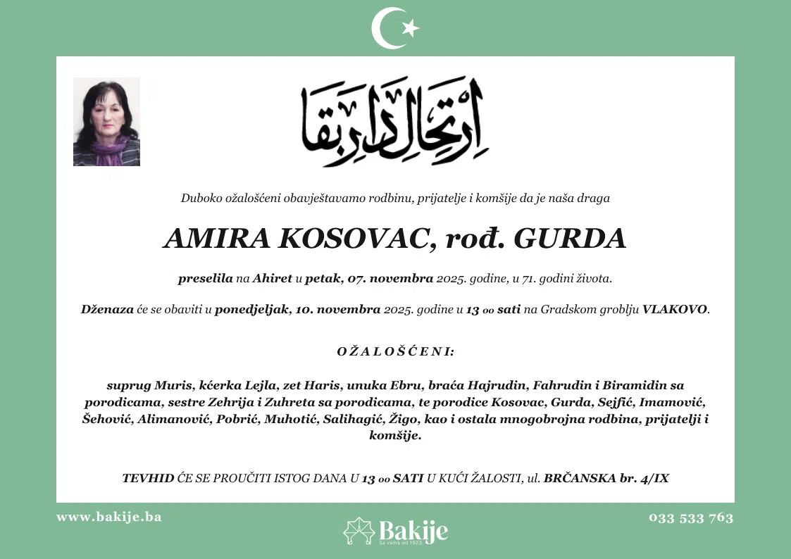 Smrtovnica — Amira Kosovac, rođ. Gurda