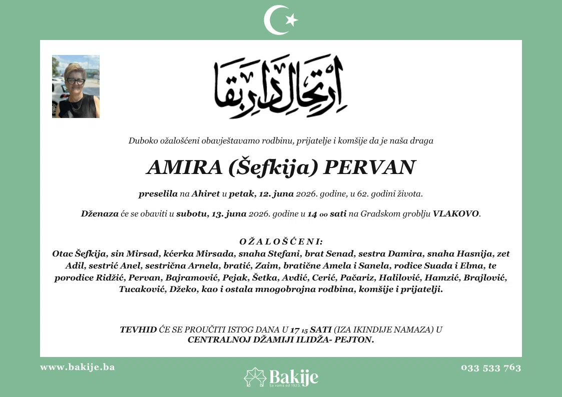 Smrtovnica — Amira (Šefkija) Pervan