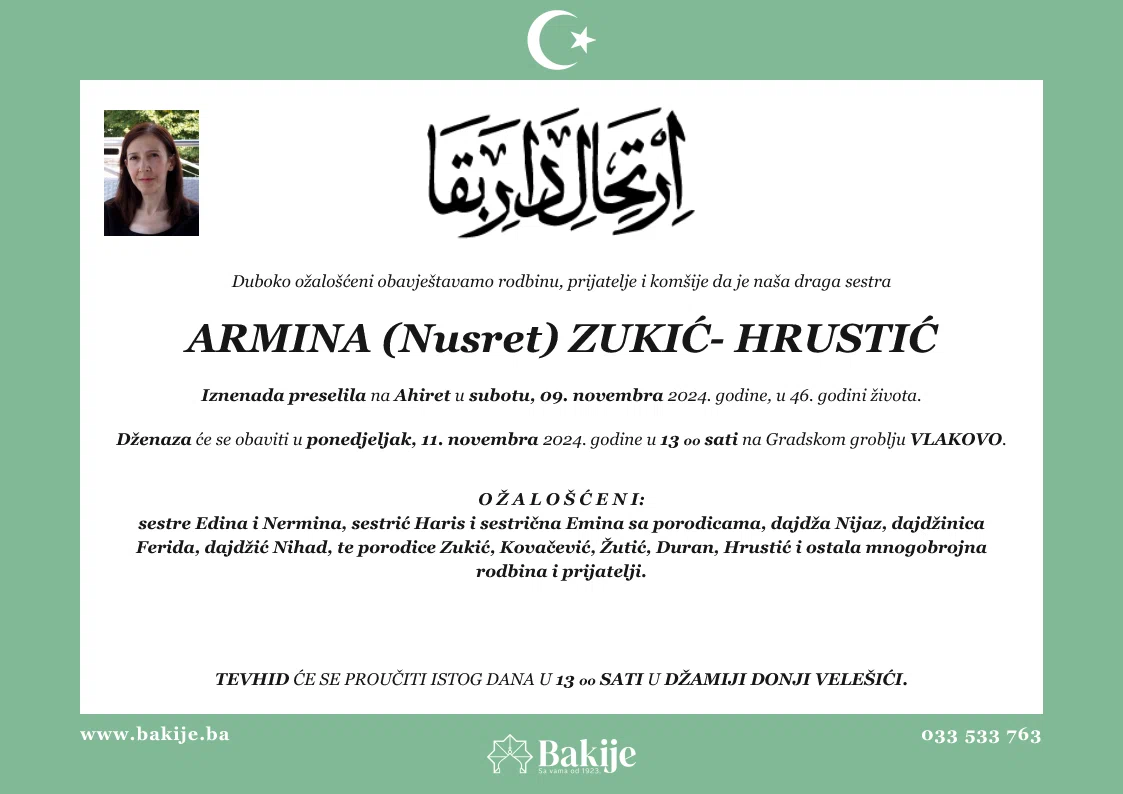 Smrtovnica — Armina (Nusret) Zukić- Hrustić