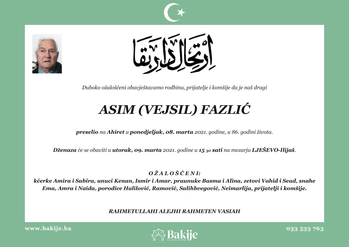 Smrtovnica — Asim (Vejsil) Fazlić
