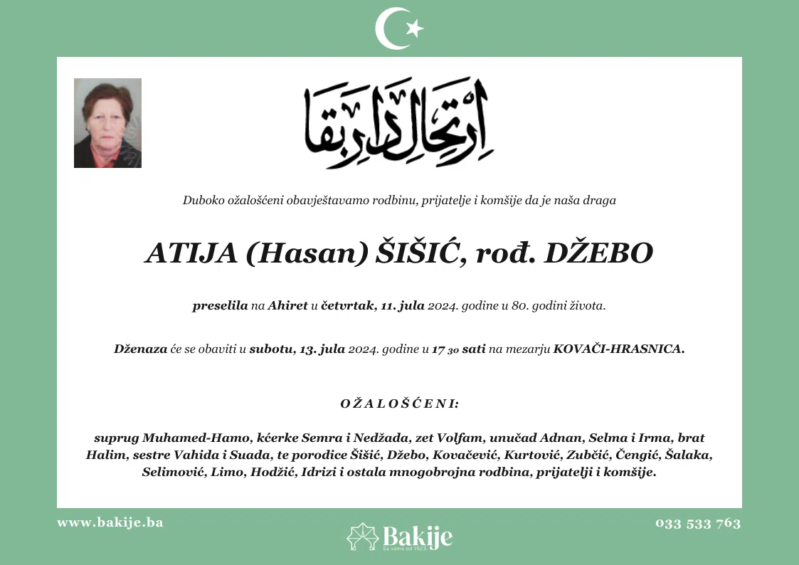 Smrtovnica — Atija (Hasan) Šišić, rođ. Džebo