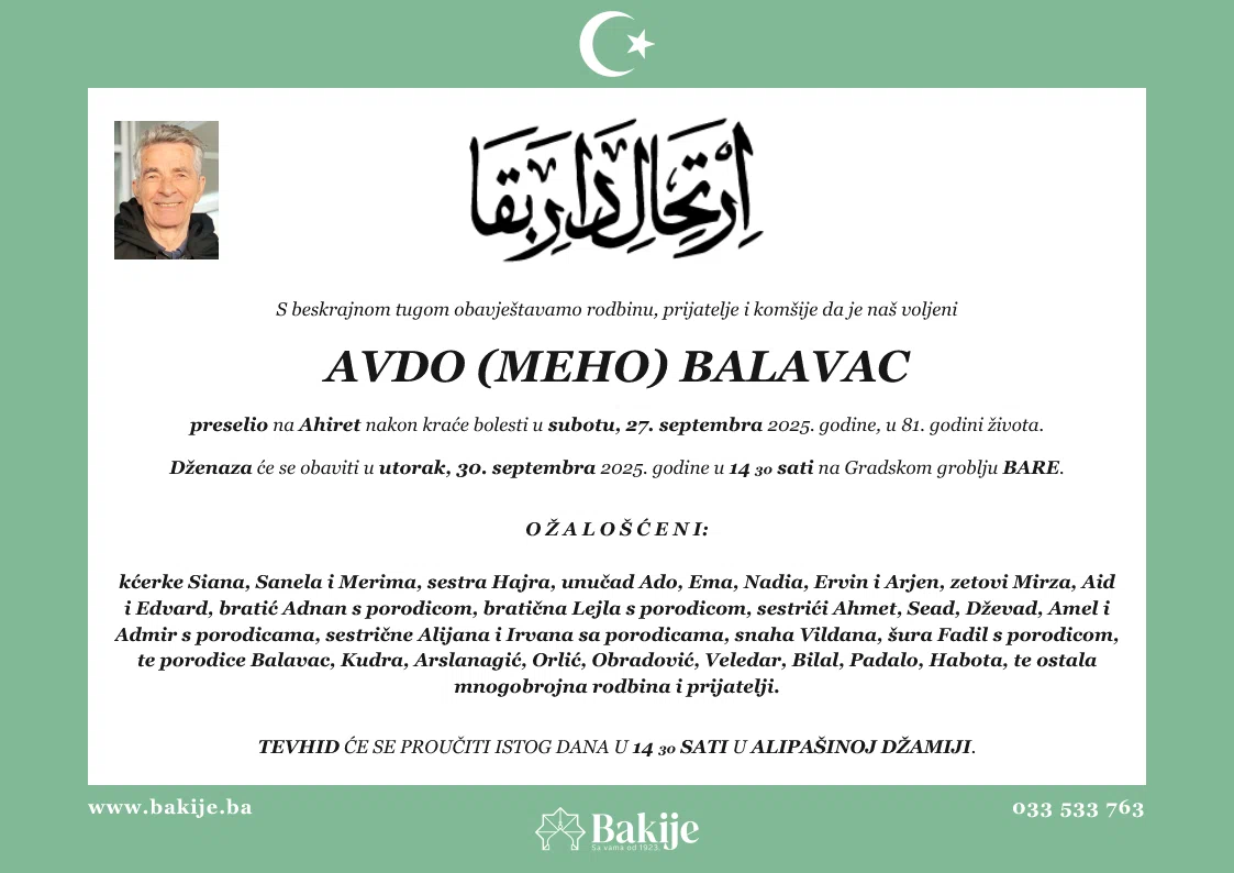 Smrtovnica — Avdo (Meho) Balavac