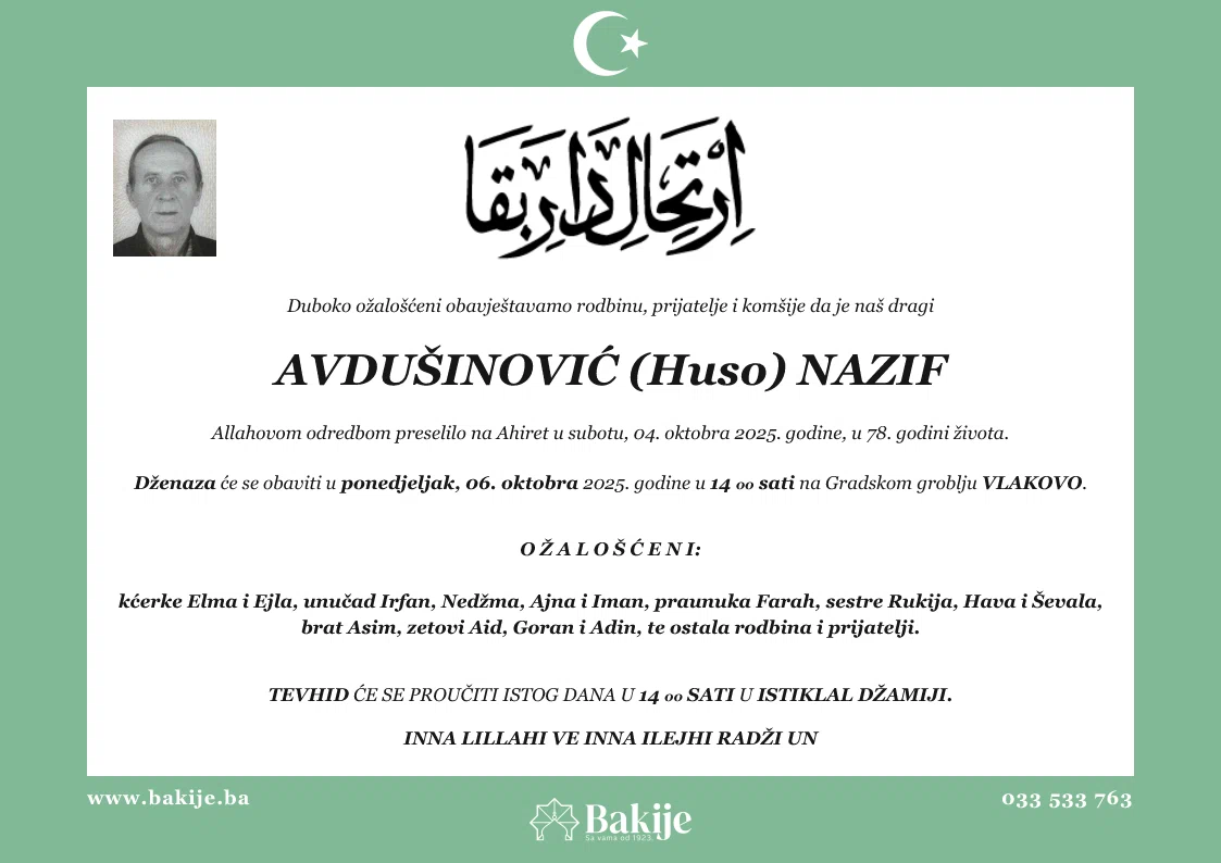 Smrtovnica — Avdušinović (Huso) Nazif