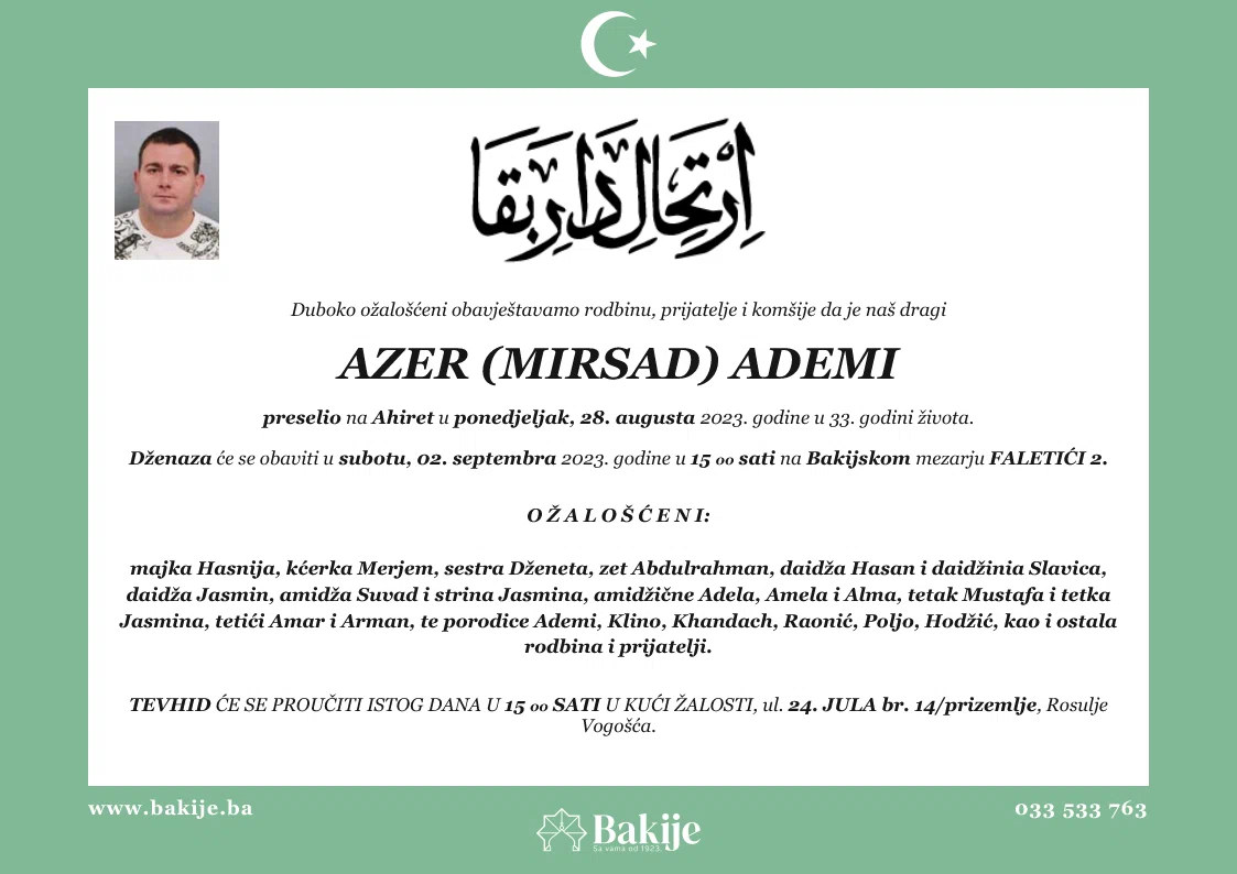 Smrtovnica — Azer (Mirsad) Ademi