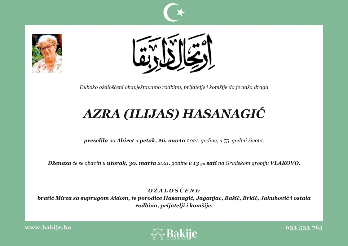 Smrtovnica — Azra (Ilijas) Hasanagić