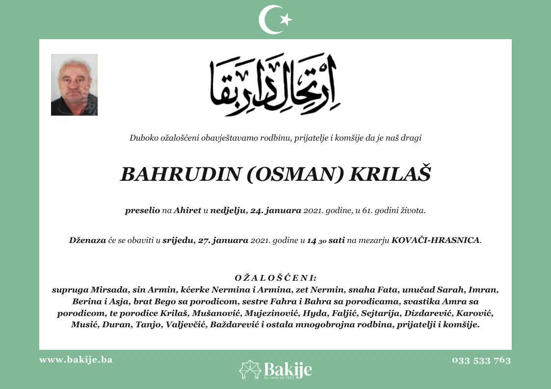Smrtovnica — Bahrudin (Osman) Krilaš