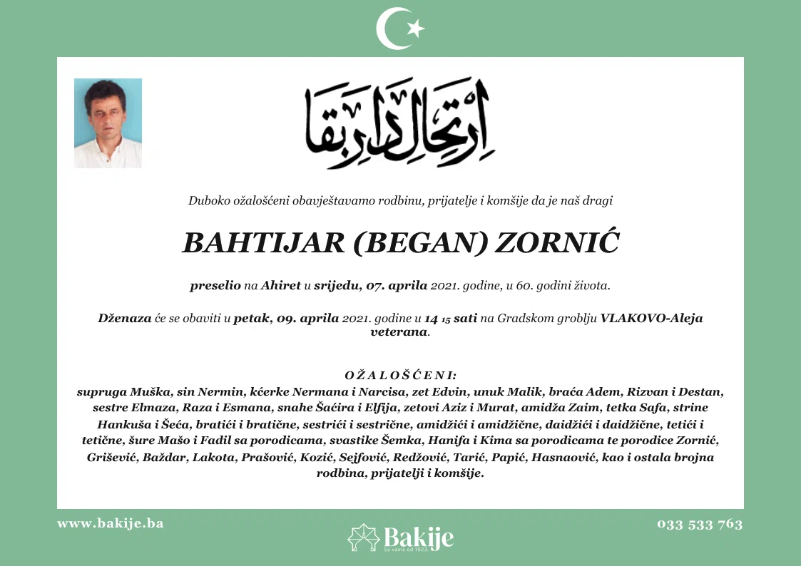 Smrtovnica — Bahtijar (Began) Zornić