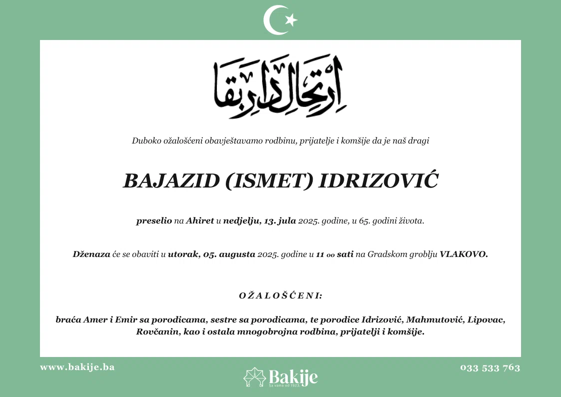 Smrtovnica — Bajazid (Ismet) Idrizović