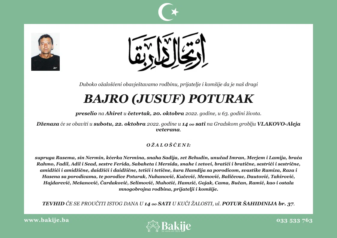 Smrtovnica — Bajro (Jusuf) Poturak