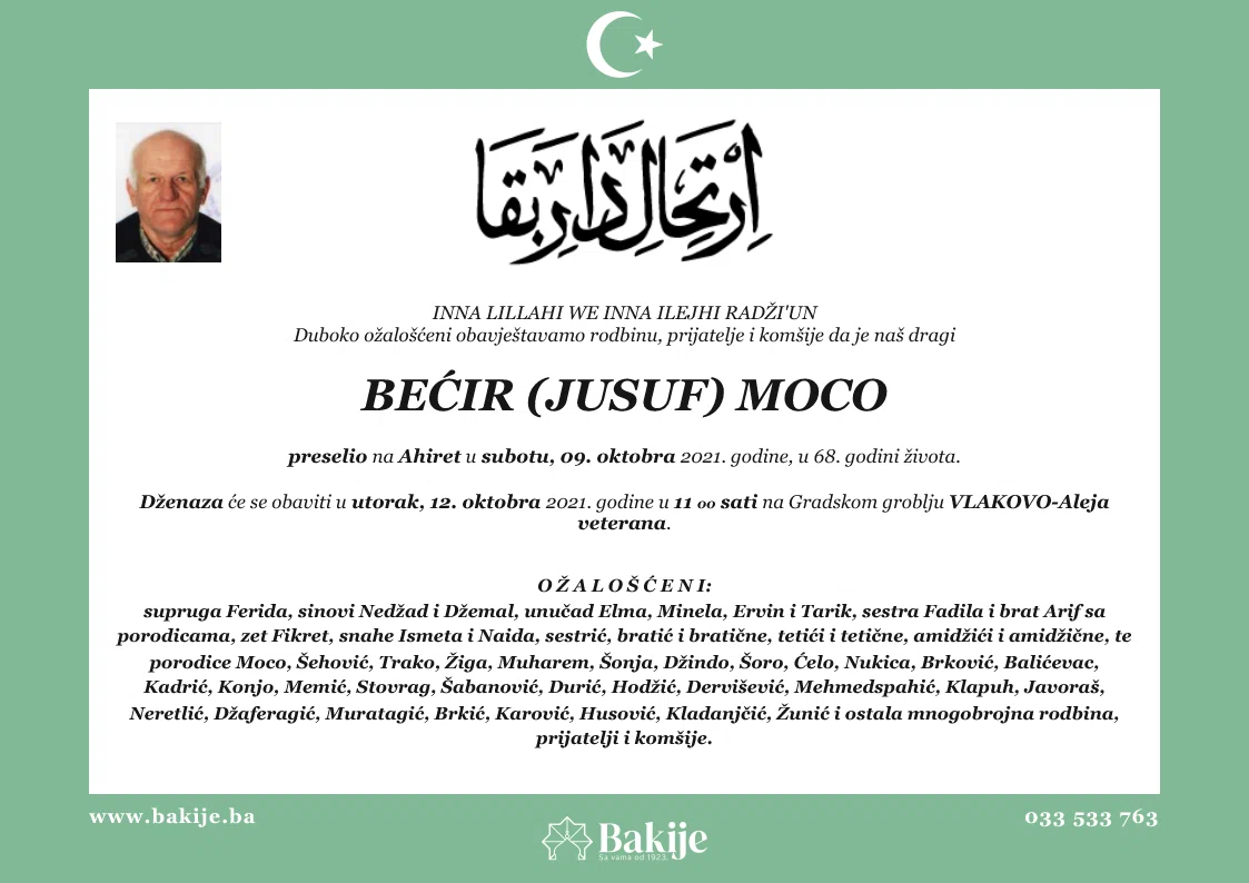 Smrtovnica — Bećir (Jusuf) Moco