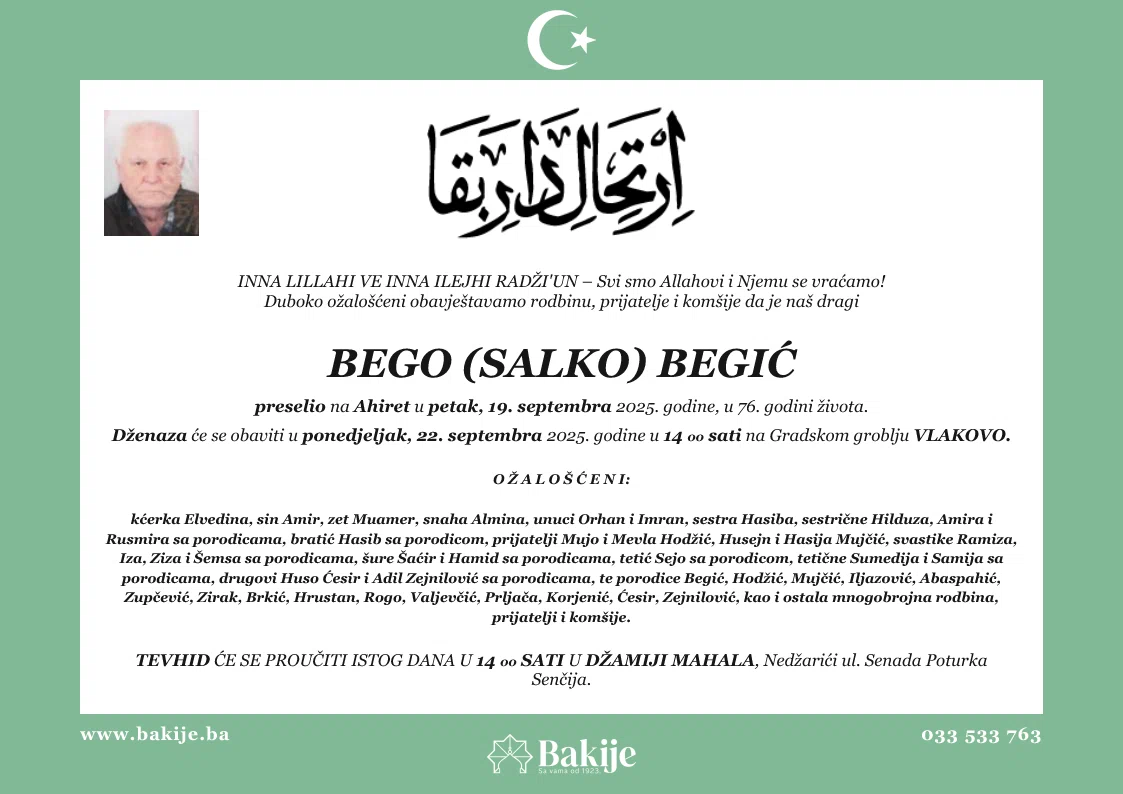 Smrtovnica — Bego (Salko) Begić