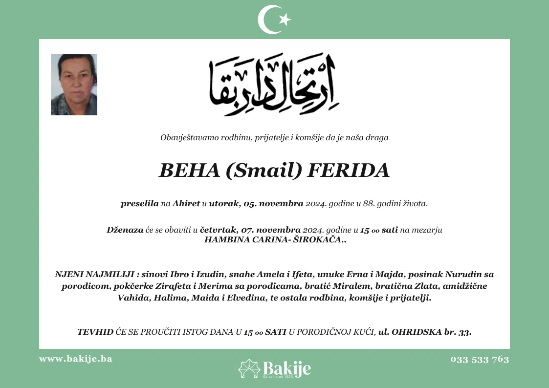 Smrtovnica — Beha (Smail) Ferida