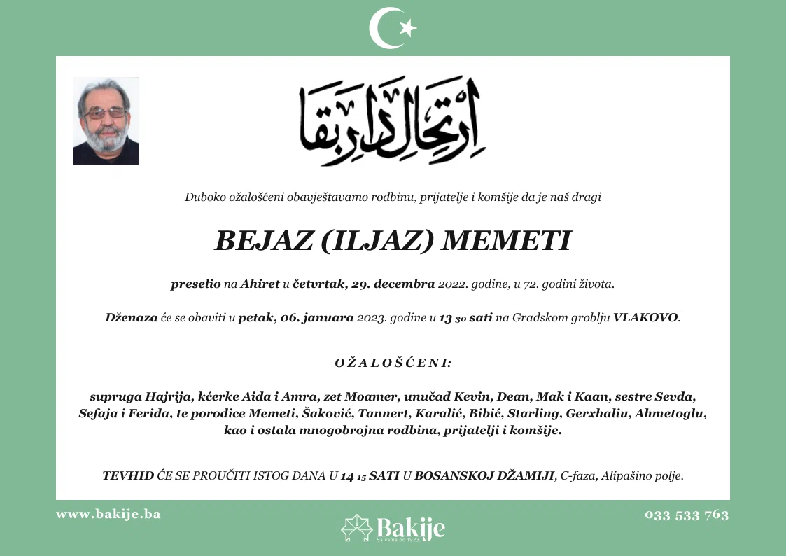 Smrtovnica — Bejaz (Iljaz) Memeti
