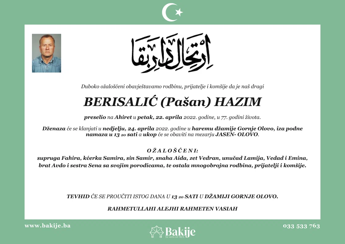 Smrtovnica — Berisalić (Pašan) Hazim