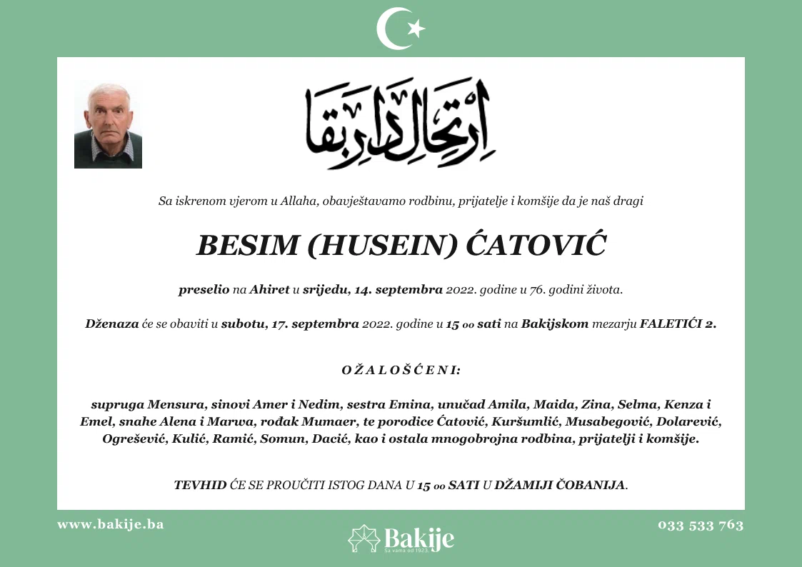 Smrtovnica — Besim (Husein) Ćatović