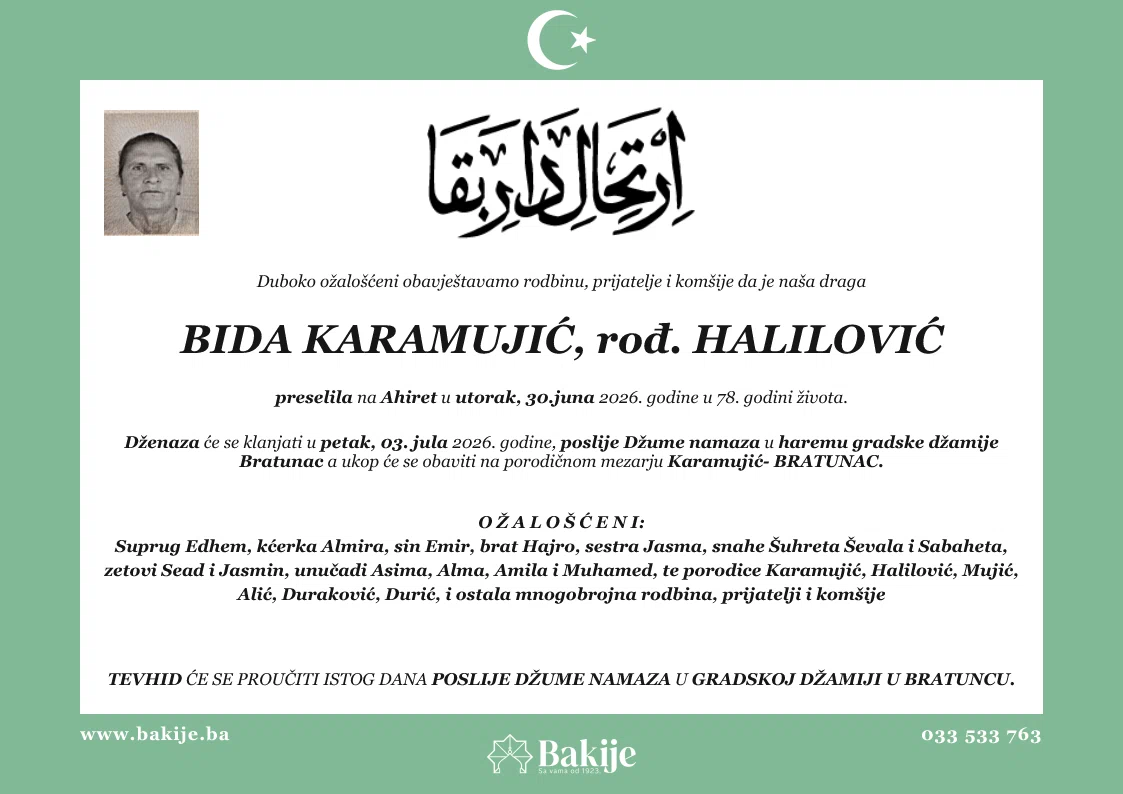 Smrtovnica — Bida Karamujić, rođ. Halilović