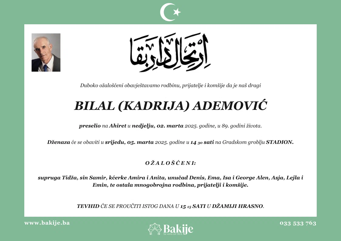 Smrtovnica — Bilal (Kadrija) Ademović